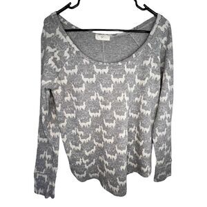 Stem Llama Patterned White and Grey Long Sleeve Thermal T-Shirt